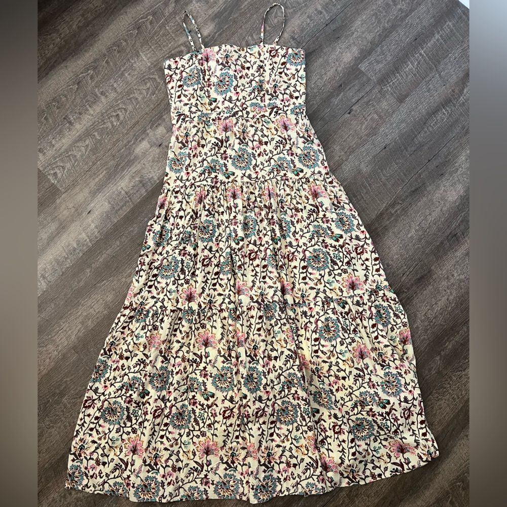NWT RAGA Deema Tiered Cream Floral Maxi Dress with Pink & Blue Accents Medium - Picture 2 of 11